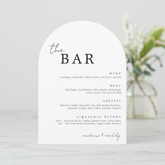 De Bar Minimalist Drink Menu Kaart (Staand voorkant)