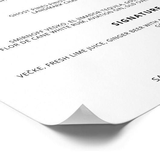 De Bar Moderne Drink Menu Minimalistische bruiloft Poster (Hoek)