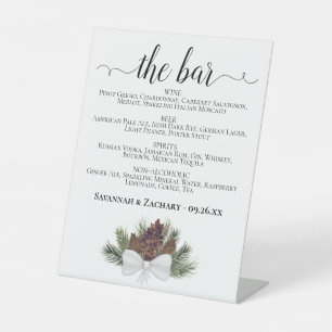 De Bar - Rustieke Pinecones Drinken Menu Bruiloft Reclamebord Met Voetstuk
