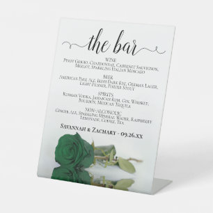 De Bar - Smaragdgroen Roos Drinken Menu Bruiloft Reclamebord Met Voetstuk