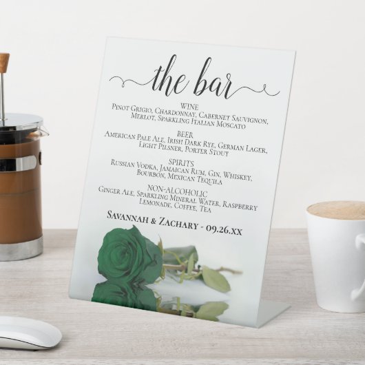 De Bar - Smaragdgroen Roos Drinken Menu Bruiloft Reclamebord Met Voetstuk (Insitu)
