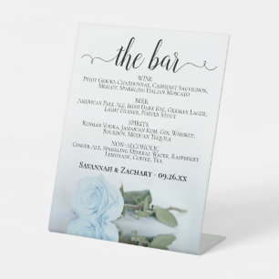 De Bar - Stoffig Blauw Roos Drinken Menu Bruiloft Reclamebord Met Voetstuk