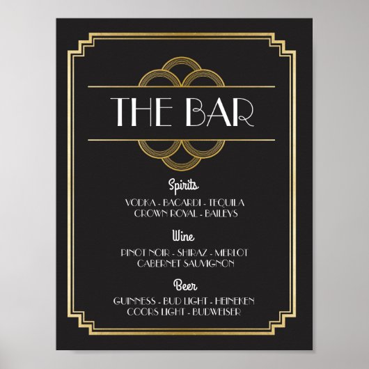 De Bar Twenties Art Deco Sign Wedding Reception Poster (Voorkant)