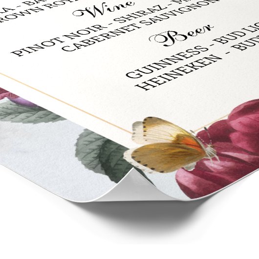 De bar Wedding Bloom Butterfly Floral  Poster (Hoek)