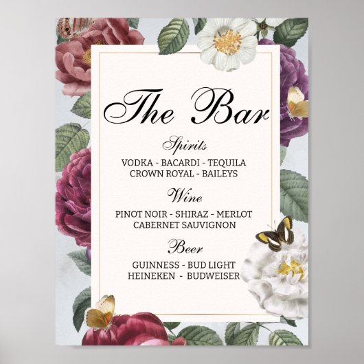 De bar Wedding Bloom Butterfly Floral  Poster (Voorkant)