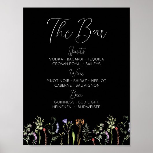 De bar Wedding Wildflowers Bloemen Ditsy Dark Poster (Voorkant)