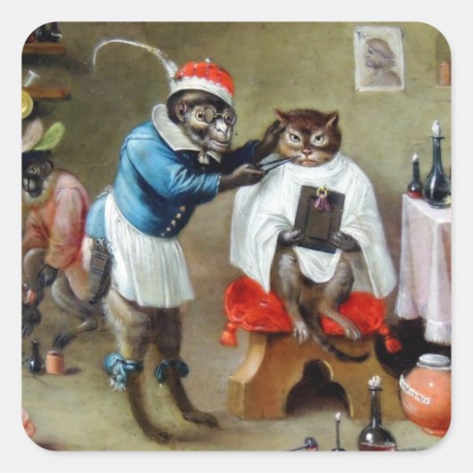 De Barber-aap Vierkante Sticker (Voorkant)