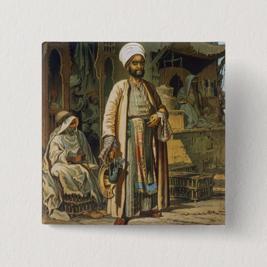 De Barber uit 'Souvenir of Cairo', 1862 (litho) Vierkante Button 5,1 Cm (Voorkant)