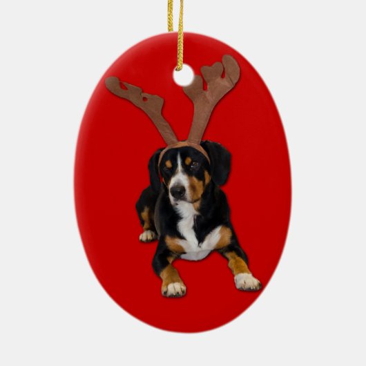 De Barking Reindeer - Entlebucher-kerstliefde Keramisch Ornament (Achterkant)