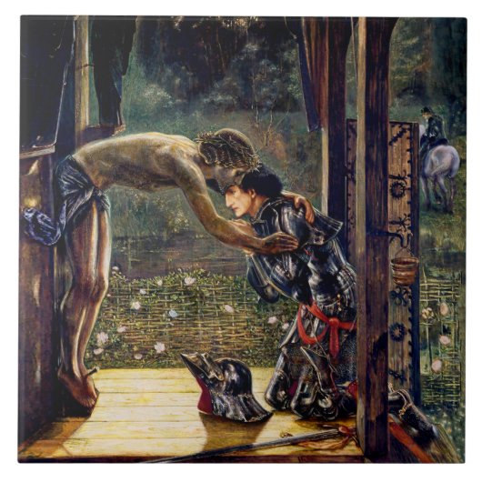 De Barmhartige Ridder door Edward Burne-Jones Tegeltje (Voorkant)
