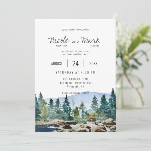 De Barn op Pemi | Uitnodiging tot Waterverf bruilo (Staand voorkant)