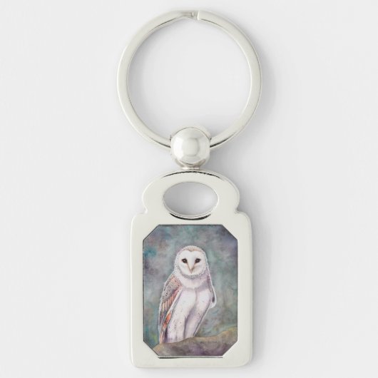 De Barn Owl Wildile Waterverf Art Sleutelhanger (Voorkant)