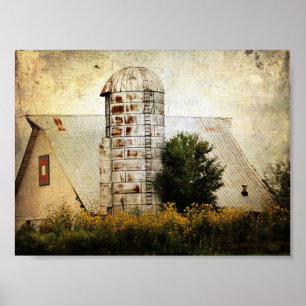 De Barn Quilt, Silo en Sunflower Poster