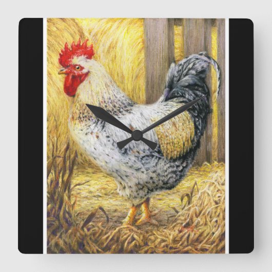 De Barn Rooster Vierkante Klok (Voorkant)