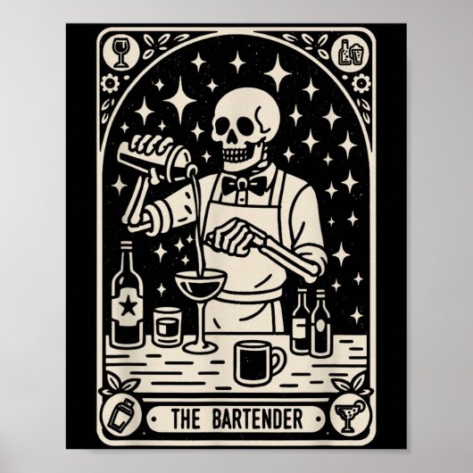 De Bartender Tarot Kaart Halloween Mixologist Barm Poster (Voorkant)