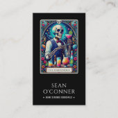 De Bartender Tarot Skelet QR Code Zwart Visitekaartje (Voorkant)