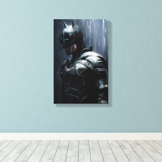 De Batman in de regen Canvas Afdruk (Insitu (Houten vloer))