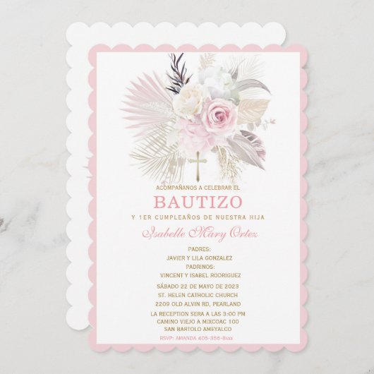 De Bautizo Rosas Personalizadas Kaart (Voorkant / Achterkant)