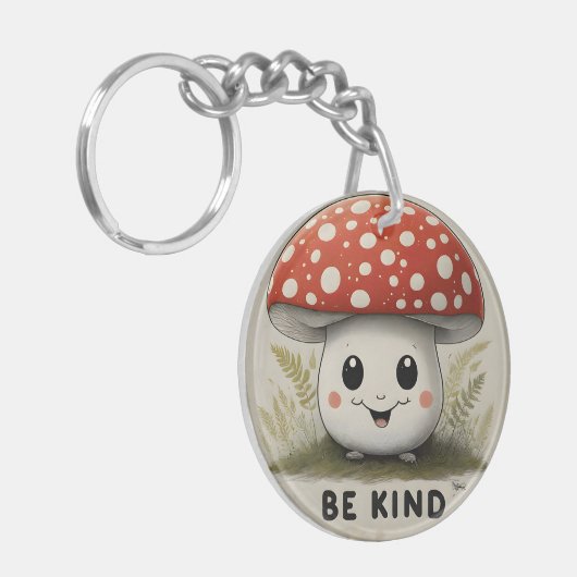 De Be kind Red Top grote glimlach Paddestoel Sleutelhanger (Voorkant Links)