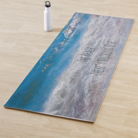 De Beach Blue White Coastal Ocean Wave Phrase Yogamat (In situ)
