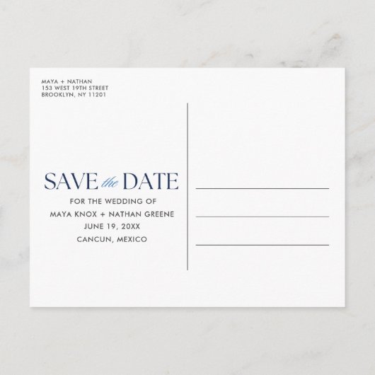 De Beach bruiloft van de bestemming sparen de Datu Aankondigingskaart (Achterkant)