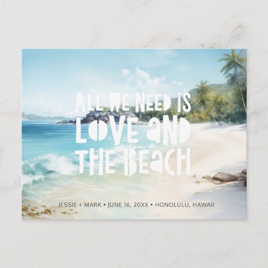 De Beach bruiloft van de bestemming sparen de Datu Aankondigingskaart (Voorkant)