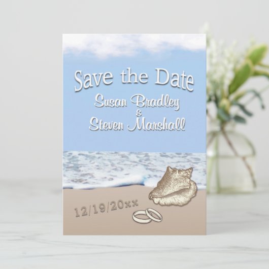 De Beach bruiloft van de bestemming sparen de Datu Save The Date (Staand voorkant)