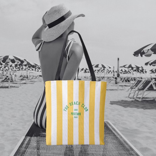De Beach Club Crest Geel Cabana Streep Tote Bag
