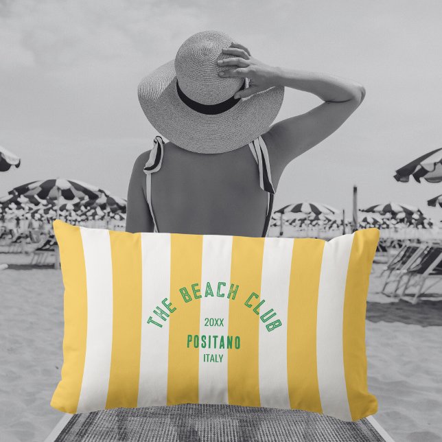 De Beach Club Crest Gele Cabana Streep Buitenkussen (Creator heeft geüpload)