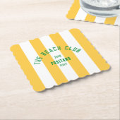 De Beach Club Crest Gele Cabana Streep Kartonnen Onderzetters (Gebogen)