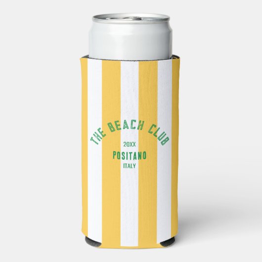 De Beach Club Crest Gele Cabana Streep Seltzer Blikjeskoeler (Seltzer Achterkant)