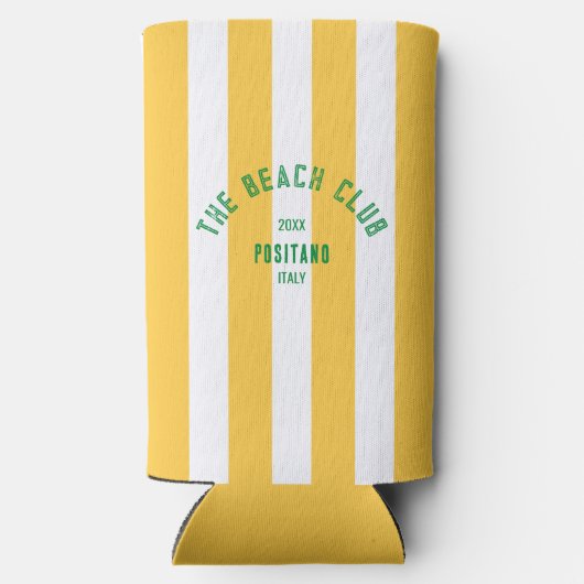 De Beach Club Crest Gele Cabana Streep Seltzer Blikjeskoeler (Achterkant)