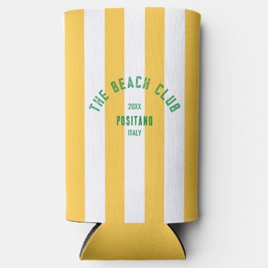 De Beach Club Crest Gele Cabana Streep Seltzer Blikjeskoeler (Voorkant)
