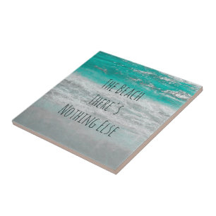 De Beach Turquoise White Ocean Waves Phrase Tegeltje