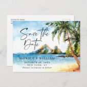 De Beach Zee van de waterverf Palm boom sparen de  Briefkaart (Voorkant / Achterkant)