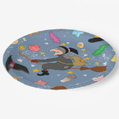 De befana komt 's nachts met het bezempatroon papieren bordje (Gekanteld)