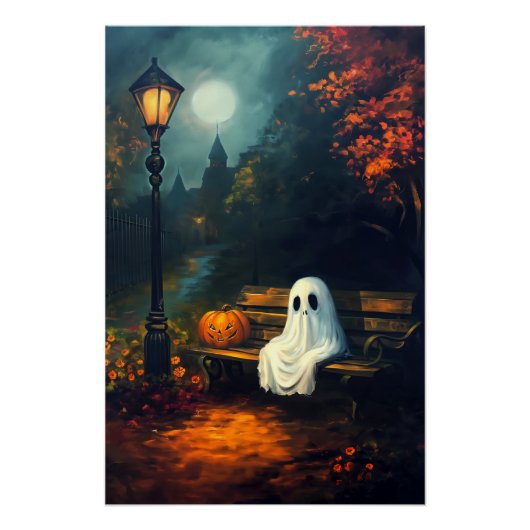 De begeleider van oktober | Spooky Ghost & Pumpkin Perfect Poster (Voorkant)