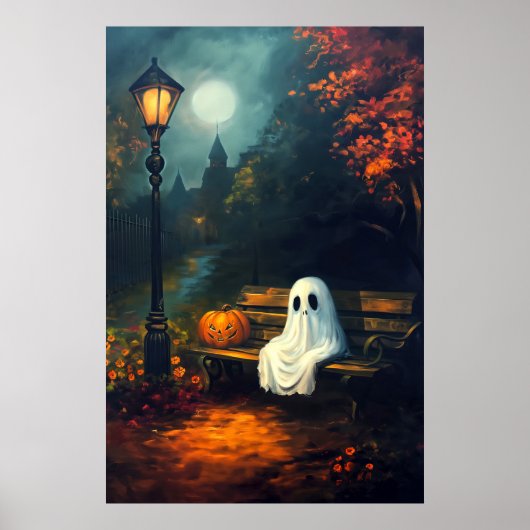 De begeleider van oktober | Spooky Ghost & Pumpkin Poster (Voorkant)