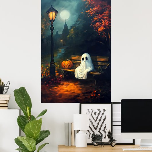 De begeleider van oktober | Spooky Ghost & Pumpkin Poster (Thuiskantoor)