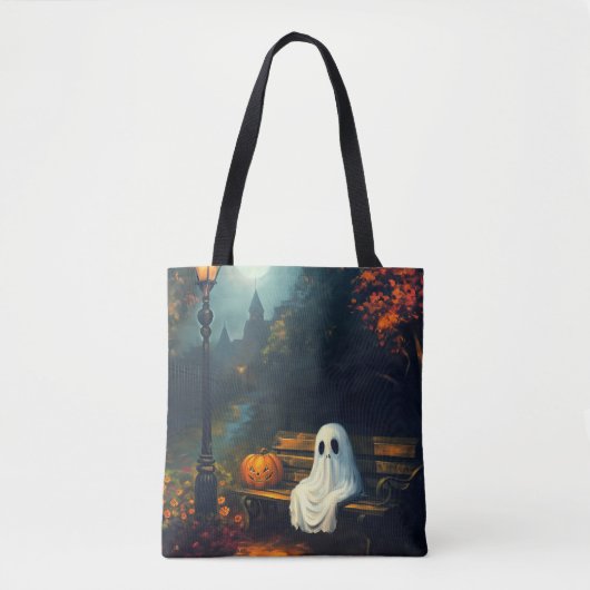 De begeleider van oktober | Spooky Ghost & Pumpkin Tote Bag (Voorkant)
