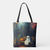 De begeleider van oktober | Spooky Ghost & Pumpkin Tote Bag (Achterkant)