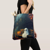 De begeleider van oktober | Spooky Ghost & Pumpkin Tote Bag (Dichtbij)