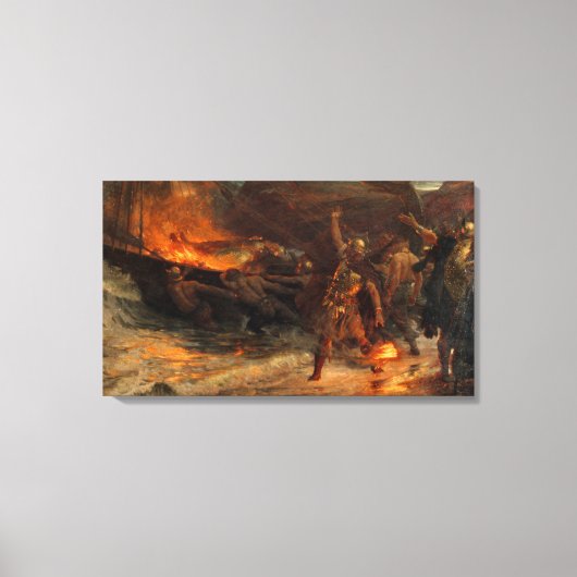 De begrafenis van een Viking (door Frank Dicksee) Canvas Afdruk (Voorkant)