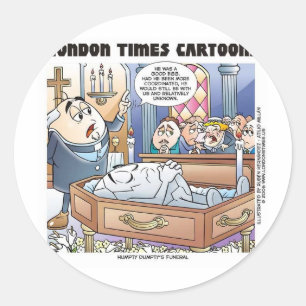 De Begrafenis van Humpty Dumpty Grappige Cartoon C Ronde Sticker