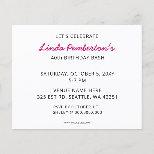 De begroting roze in totaal de Uitnodiging van de  (Achterkant)