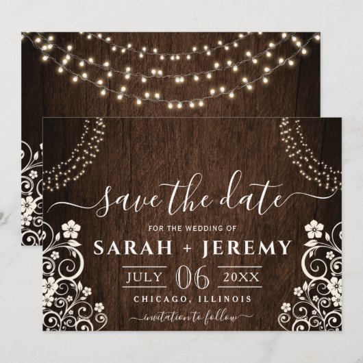 De begroting Rustic Woodsy Lichte Wedding sparen d Save The Date (Voorkant / Achterkant)