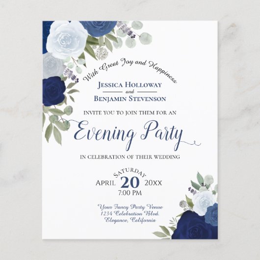 De begroting van de Blauwe Floral Wedding Evening  (Voorkant)