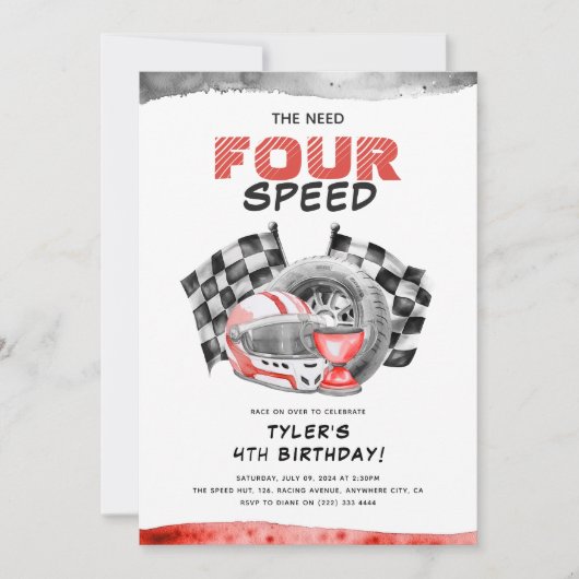 De behoefte VIER snelheid Kleine Racer 4e Verjaard Kaart (Voorkant)