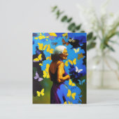 De bejaarde vrouw en vlinders briefkaart (Staand voorkant)