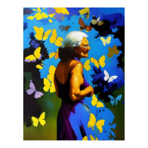 De bejaarde vrouw en vlinders